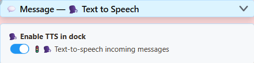 Actual popup TTS section with incoming-message reading switched on
