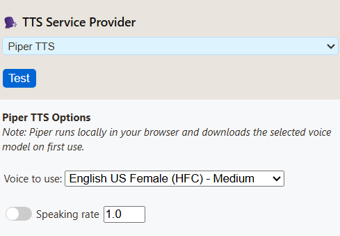 Actual Piper TTS provider and voice selectors