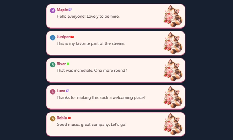 Strawberry Cat Chat overlay with sample messages