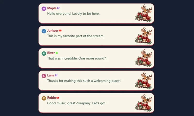 Merry Little Reindeer Chat overlay with sample messages