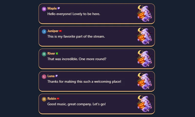 Pumpkin Haunt Chat overlay with sample messages