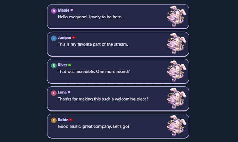 Moon Bunny Chat overlay with sample messages
